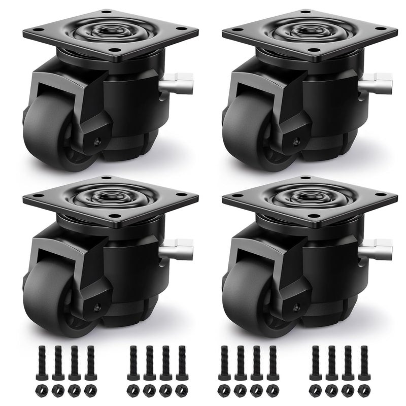 ANDUTEES 4 Pack Leveling Casters, Adjustable Heavy Duty Casters Set of 4, Swivel Plate Industrial Retractable Caster Wheels for Workbench,Machine, Equipment, Shelves (60F, 2200 Lbs Capacity, Black) - Image 1